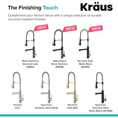  Kraus KPF-1603SBBG Artec Pro 2-Function Commercial Style Pre-Rinse Kitchen Faucet with Pull-Down Spring Spout and Pot Filler, Black Stainless Steel/Brushed Gold