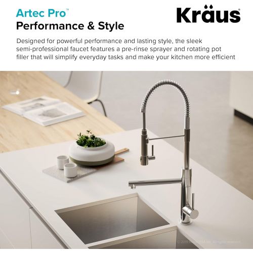  Kraus KPF-1603SBBG Artec Pro 2-Function Commercial Style Pre-Rinse Kitchen Faucet with Pull-Down Spring Spout and Pot Filler, Black Stainless Steel/Brushed Gold