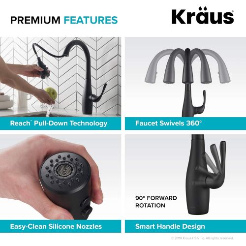  KRAUS KPF-1670MB Esina Dual Function Pull, Faucets for Kitchen Sinks, Single-Handle, Matte Black