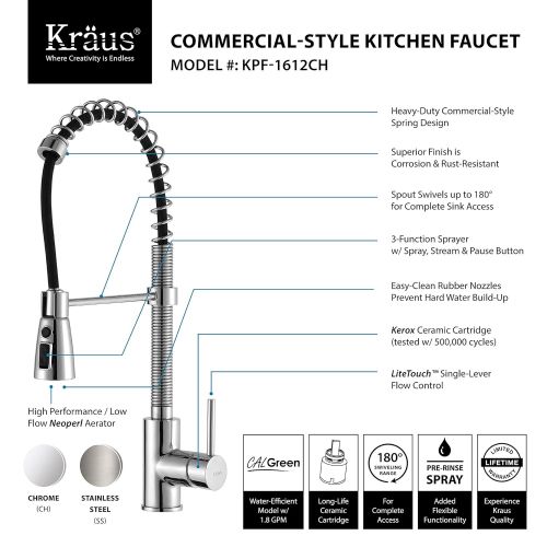  Kraus KHU100-30-KPF1612-KSD30CH 30 inch Undermount Single Bowl Stainless Steel Kitchen Sink with Chrome Kitchen Faucet and Soap Dispenser