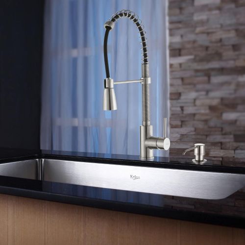  Kraus KHU100-30-KPF1612-KSD30CH 30 inch Undermount Single Bowl Stainless Steel Kitchen Sink with Chrome Kitchen Faucet and Soap Dispenser