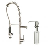 Kraus Single Handle Pull Down Kitchen Faucet Commercial Style Pre-rinse in Stainless Steel Finish and Soap Dispenser
