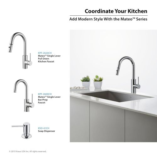  Kraus KPF-2620-2600-41CH Modern Oletto Pull Down Kitchen Faucet with Bar/Prep, SD