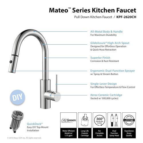  Kraus KPF-2620-2600-41CH Modern Oletto Pull Down Kitchen Faucet with Bar/Prep, SD