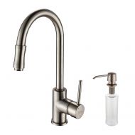 Kraus Single Lever Pull Down Kitchen Faucet and Soap Dispenser Satin Nickel