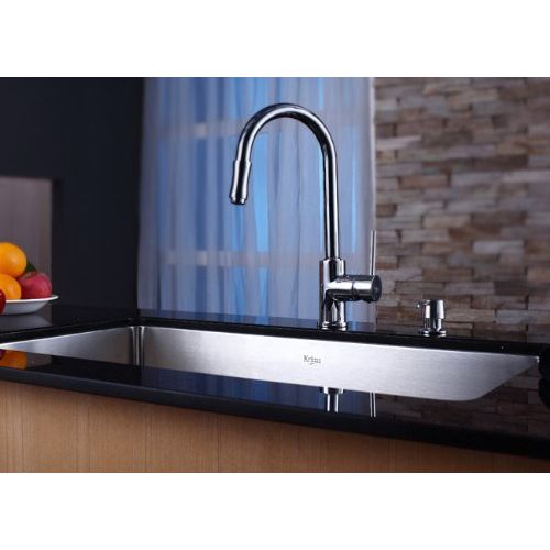  Kraus Single Lever Pull Down Kitchen Faucet and Soap Dispenser Satin Nickel