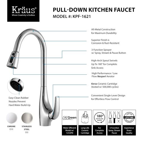  Kraus KPF-1621SS Single Lever Pull Down Kitchen Faucet in Stainless Steel