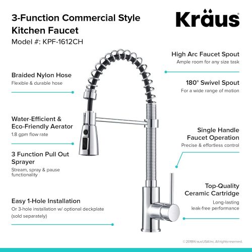  Kraus KPF-1612 Single Lever Pull Down Kitchen Faucet Chrome