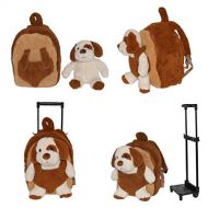 Kreative Kids 2-in-1 Kids Plush Rolling Suitcase/Backpack w/ Stuffed Animal: Puppy w/ Brown Bag