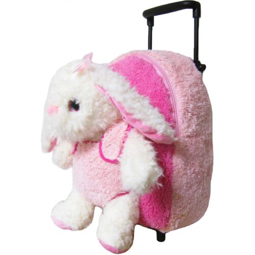  Kreative Kids Adorable Pink Bunny Rolling Backpack w/Shiny Eyes, Removable Stuffie & Wheels