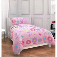 Kreative Kids Pink Daisies & Butterflies Girls Full Comforter Set (7 Piece Bed In A Bag)