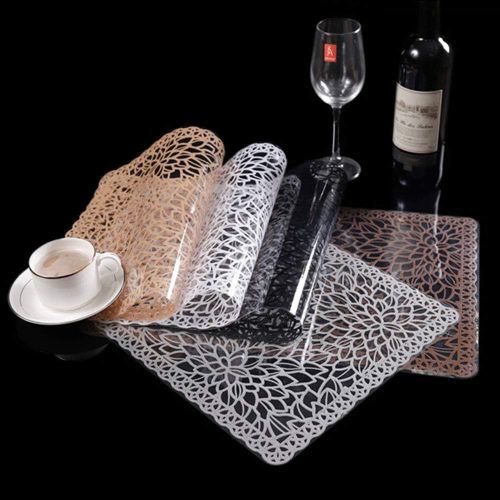  [아마존베스트]Kreatur Plastic White Waterproof Placemats Set of 6 for Dining Table Wipe Clean Washable Tablemats Vinyl PVC Table Mats for Kitchen