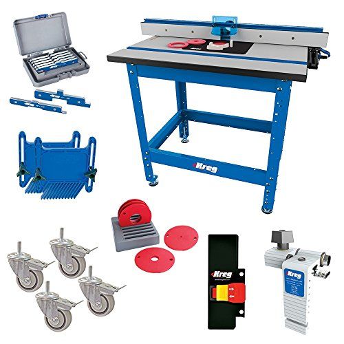  Kreg PRS1045 (KRS1035, PRS1025, PRS1015) Router Table with PRS3090 Caster, PRS3020 True-Flex, PRS3100 Router Table Switch, PRS3400 Set-Up Bars, and KRS7850 Router Table Stop