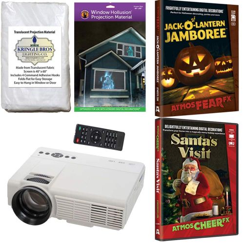  Kringle Bros AtmosFx Jack O Lantern Jamboree and Santas Visit DVDs with 800 x 480 Resolution Projector, Hollusion Projection Screen (W) + Reaper Bros Rear Projection Screen