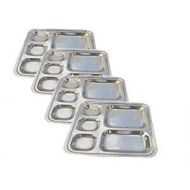 Krishna krpa Set of 4 Stainless steel 5 compartment plate/tray/canteen cafeteria thali/indian/home collection/plate/thali/cafeteria round plate/divided plate