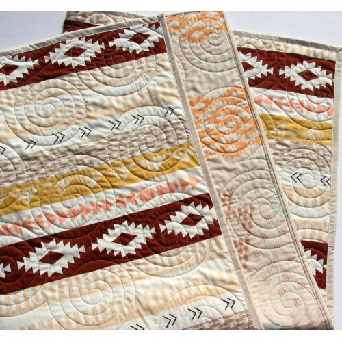  Kristin Blandford Designs Aztec Crib Bedding, Arizona Baby Blanket, Southwest, Crib Quilt, Handmade, Baby Gift, Nursery Decor, Toddler, Brown Gold Tan, Boy or Girl