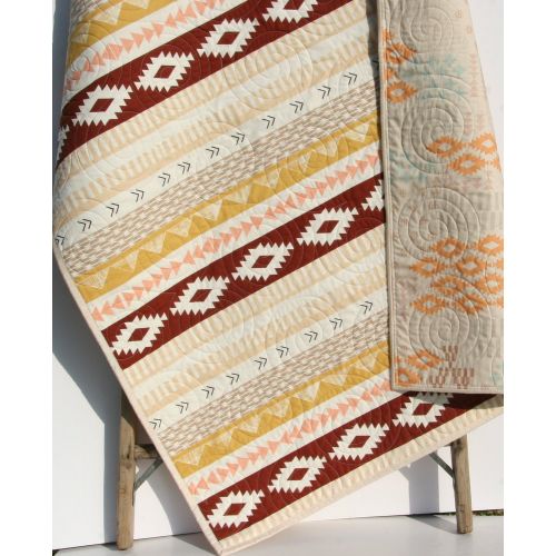  Kristin Blandford Designs Aztec Crib Bedding, Arizona Baby Blanket, Southwest, Crib Quilt, Handmade, Baby Gift, Nursery Decor, Toddler, Brown Gold Tan, Boy or Girl