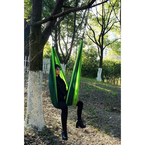  Kronenburg Ultraleichte Nylon Hangematte Fallschirmseide 275 x 140 cm, nur 595 Gramm, Traglast 300 kg inkl. 2 Karabiner und Seile - Hellgruen/Gruen - Farbwahl