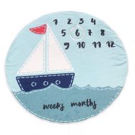 Kross Trends Premium Fleece Monthly Baby Milestone Blanket Round Blue Sailboat for Newborn to One Year 37 with Anchor Rope for Frame