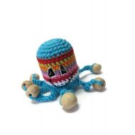 /KrugerShop Crocheted Octopus Rattle for Baby toy striped rainbow blue ocean animal Waldorf babies gifts tactile skills of the child