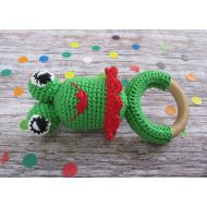 /KrugerShop frog rattle cotton toys baby gift eco baby teether ring toys cotton teething toys organic newborn gift teether organic crochet rattle toad