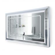 Krugg LED Lighted 48 Inch x 30 Inch Bathroom Satin Silver Framed Mirror w/Defogger