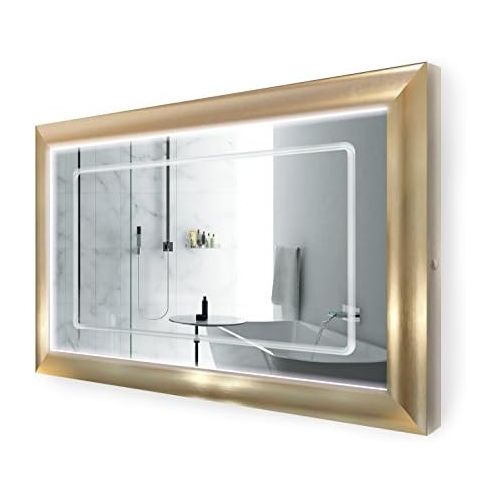  Krugg LED Lighted 48 Inch x 30 Inch Bathroom Gold Frame Mirror w/Defogger