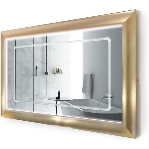  Krugg LED Lighted 48 Inch x 30 Inch Bathroom Gold Frame Mirror w/Defogger