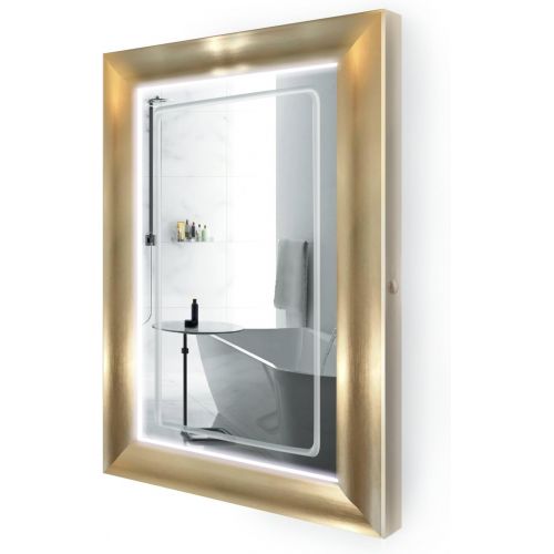  Krugg LED Lighted 24 Inch x 36 Inch Bathroom Gold Frame Mirror w/Defogger