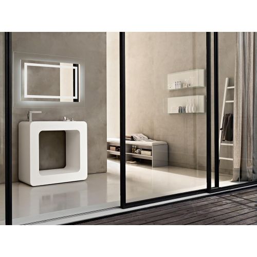  Krugg LED Lighted 42 Inch x 30 Inch Bathroom Mirror with Glass Frame | Horizontal or Vertical Installation | + Defogger