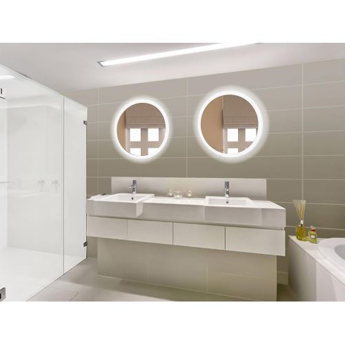  Krugg LED Bathroom Round Mirror 27 Inch Diameter | Lighted Vanity Mirror Includes Dimmer and Defogger | Silver Backed Glass