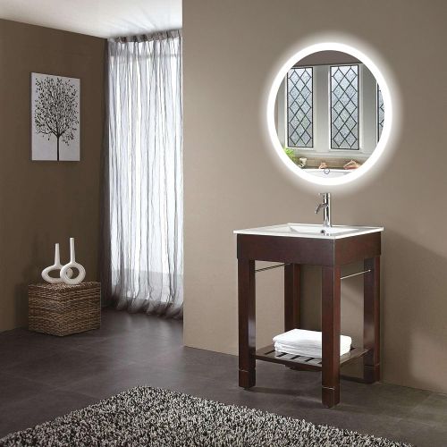  Krugg LED Bathroom Round Mirror 27 Inch Diameter | Lighted Vanity Mirror Includes Dimmer and Defogger | Silver Backed Glass