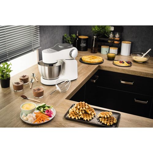  Krups KA2531 Kuechenmaschine Master Perfect Plus, 4 L, 700 W, inklusive Schnitzelwerk und Mixer, edelstahl/weiss