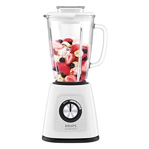  Krups KB4351 Blendforce+ Standmixer (800 Watt, 1,25 l Nutzkapazitaet, Glasbehaelter, edelstahlmesser) weiss