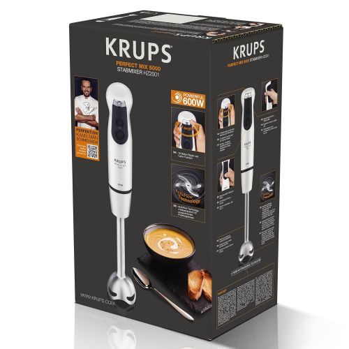  Krups HZ2001 Stabmixer Perfect Mix 5000 inkl. Mixbecher, 4-Messer-Technologie, 16 Geschwindigkeitsstufen, Turbostufe, 600 W, weiss/schwarz/edelstahl gebuerstet