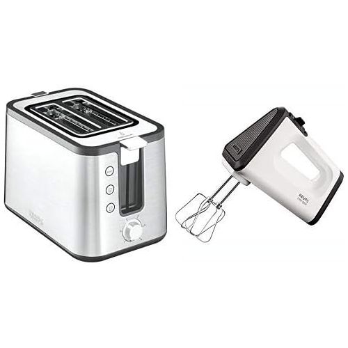  Krups KH442D10 Control Line Premium Toaster mit 6 Braunungsstufen (720 Watt) edelstahl/schwarz & GN5021 Handmixer mit Turbostufe (500 Watt, 3 Mix 5500, Turbo-Quirle) weiss/schwarz