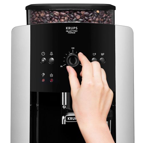  Krups EA8118 Arabica Picto Quattro Force Kaffeevollautomat (1450 Watt, Wassertankkapazitat: 1,8l, Pumpendruck: 15 Bar) schwarz/silber