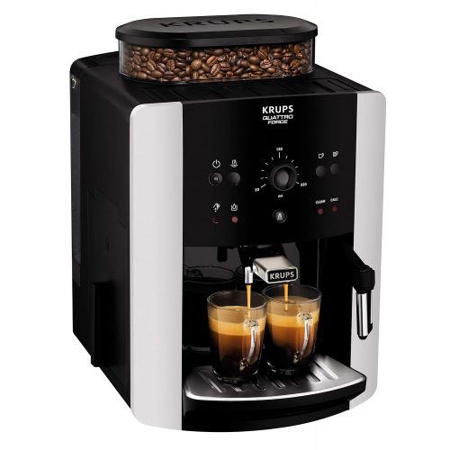  Krups EA8118 Arabica Picto Quattro Force Kaffeevollautomat (1450 Watt, Wassertankkapazitat: 1,8l, Pumpendruck: 15 Bar) schwarz/silber