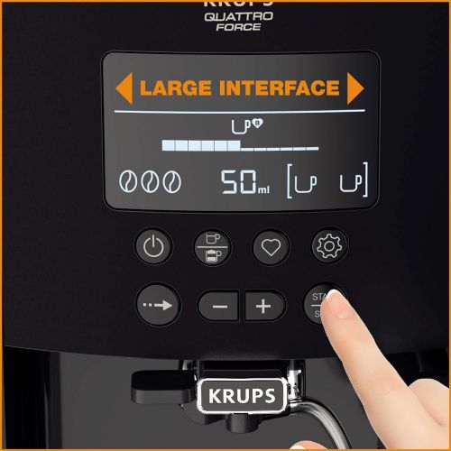  Krups EA819E Arabica Latte Quattro Force Kaffeevollautomat (1450 Watt, Wassertankkapazitat: 1,7 Liter, Pumpendruck: 15 bar, LCD-Display) Platin-schwarz