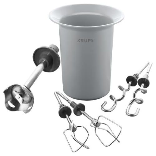  Krups GN 9031 Handmixer 3 Mix 9000 Deluxe Schnellmixstab (500 Watt, mit Turbostufe) Ruehrbecher, Schnellmixstab, weiss/grau & XF906 Ballon Schneebesen Zubehoer