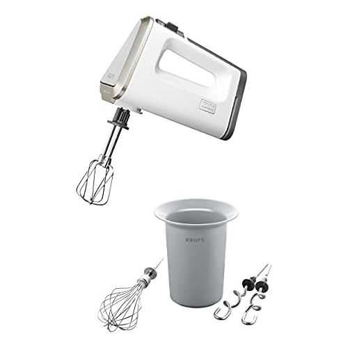  Krups GN 901131/6R0 Handmixer 3 Mix 9000 Deluxe Schneebesen (500 Watt, mit Turbostufe ) Edelstahl-Schneebesen, Ruehrbecher, weiss /grau