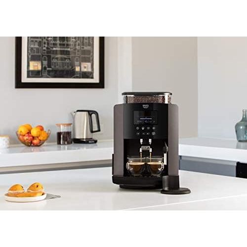  Krups EA819E Arabica Latte Quattro Force Kaffeevollautomat (1450 Watt, Wassertankkapazitat: 1,7 Liter, Pumpendruck: 15 bar, LCD-Display) Platin-schwarz