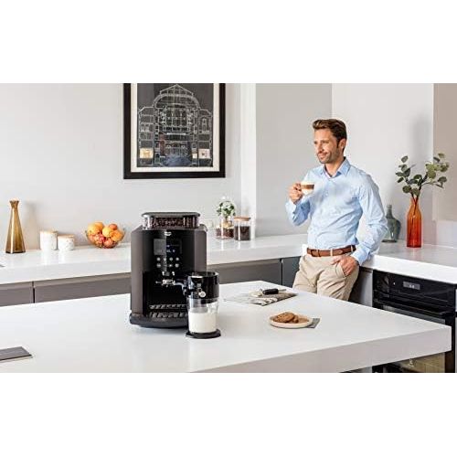  Krups EA819E Arabica Latte Quattro Force Kaffeevollautomat (1450 Watt, Wassertankkapazitat: 1,7 Liter, Pumpendruck: 15 bar, LCD-Display) Platin-schwarz