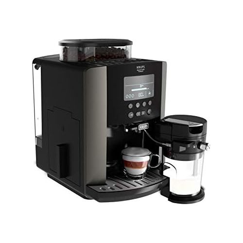  Krups EA819E Arabica Latte Quattro Force Kaffeevollautomat (1450 Watt, Wassertankkapazitat: 1,7 Liter, Pumpendruck: 15 bar, LCD-Display) Platin-schwarz