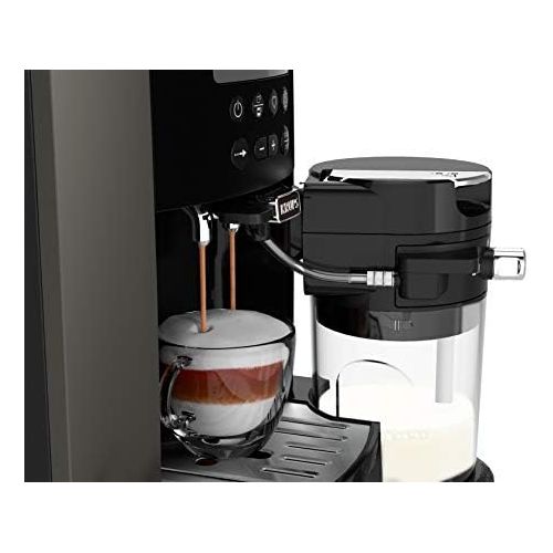  Krups EA819E Arabica Latte Quattro Force Kaffeevollautomat (1450 Watt, Wassertankkapazitat: 1,7 Liter, Pumpendruck: 15 bar, LCD-Display) Platin-schwarz