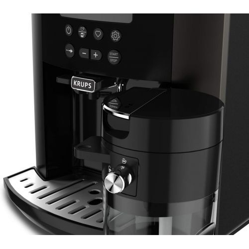  Krups EA819E Arabica Latte Quattro Force Kaffeevollautomat (1450 Watt, Wassertankkapazitat: 1,7 Liter, Pumpendruck: 15 bar, LCD-Display) Platin-schwarz