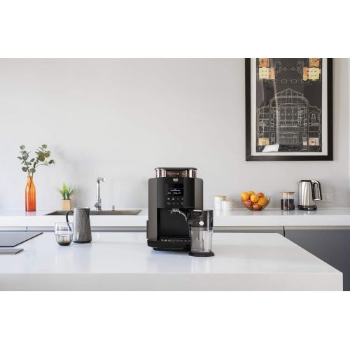  Krups EA819E Arabica Latte Quattro Force Kaffeevollautomat (1450 Watt, Wassertankkapazitat: 1,7 Liter, Pumpendruck: 15 bar, LCD-Display) Platin-schwarz