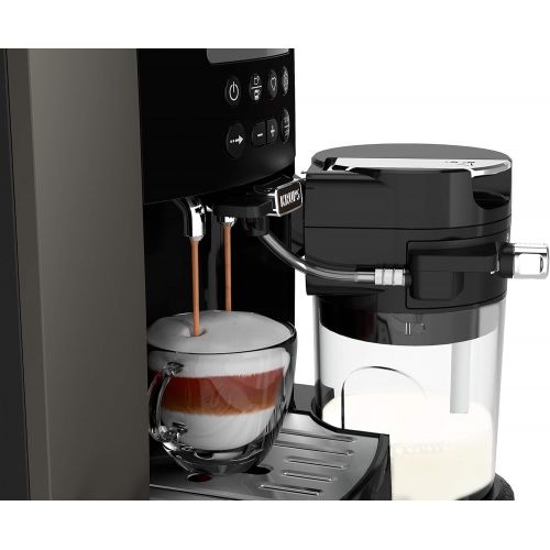  Krups EA819E Arabica Latte Quattro Force Kaffeevollautomat (1450 Watt, Wassertankkapazitat: 1,7 Liter, Pumpendruck: 15 bar, LCD-Display) Platin-schwarz