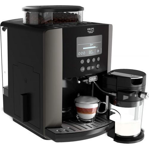  Krups EA819E Arabica Latte Quattro Force Kaffeevollautomat (1450 Watt, Wassertankkapazitat: 1,7 Liter, Pumpendruck: 15 bar, LCD-Display) Platin-schwarz