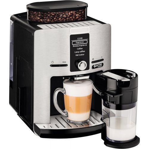  Krups EA82FD Kaffeevollautomat LattEspress Quattro Force mit Aluminiumfront, One-Touch Funktion, Milchbehalter, 1,7 L, 15 Bar, 1450 W, aluminium/schwarz